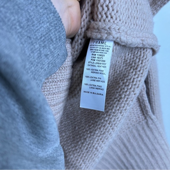 FRAME Oversized Collar 100% Merino Wool Tan Chunky Knit Sweater Small - Picture 14 of 15